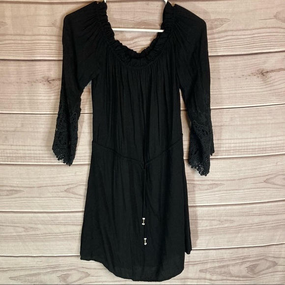 YOUNG Fabulous Broke Black Nova Mini Dress with Crochet Sleeves - Picture 1 of 11